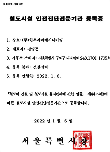 철도시설안전진단 전문기관등록증